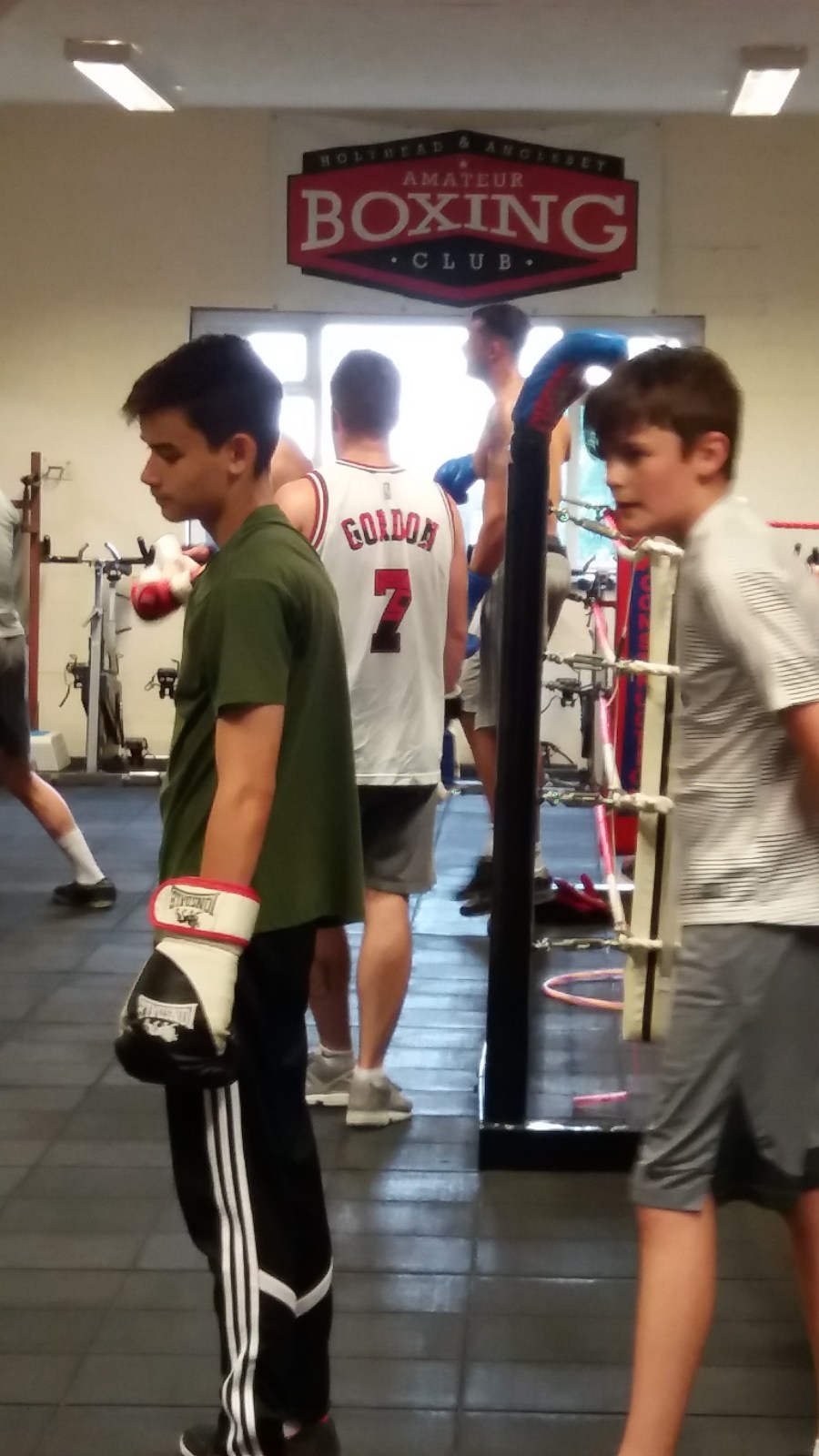 02. Waiting in line with Mitchel for a turn on the bag.